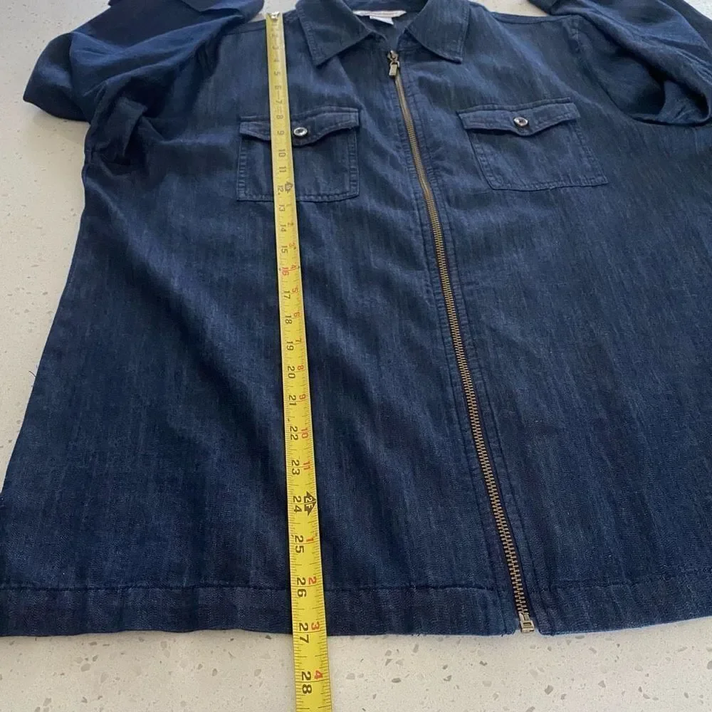 Allison Daily Size 14 Denim Zip Up Chambray Denim Shirt - Picture 8 of 10